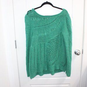 Moth Anthropologie Size Large Green Chunky Knit Long Sleeve Sweater Distressed